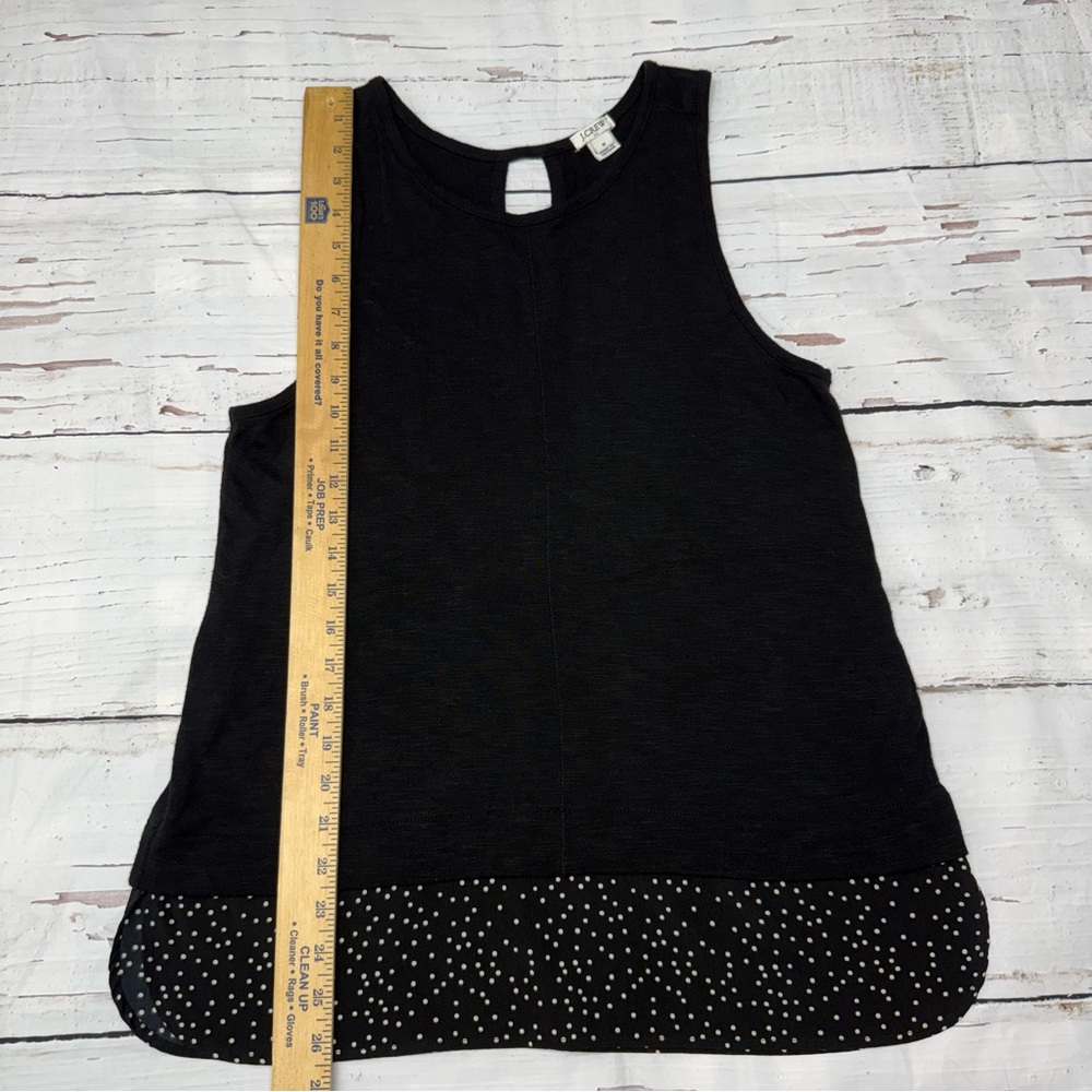 J.Crew Black Sleeveless Tank Top Polka Dot Hem Keyhole Back Size M - Picture 9 of 10